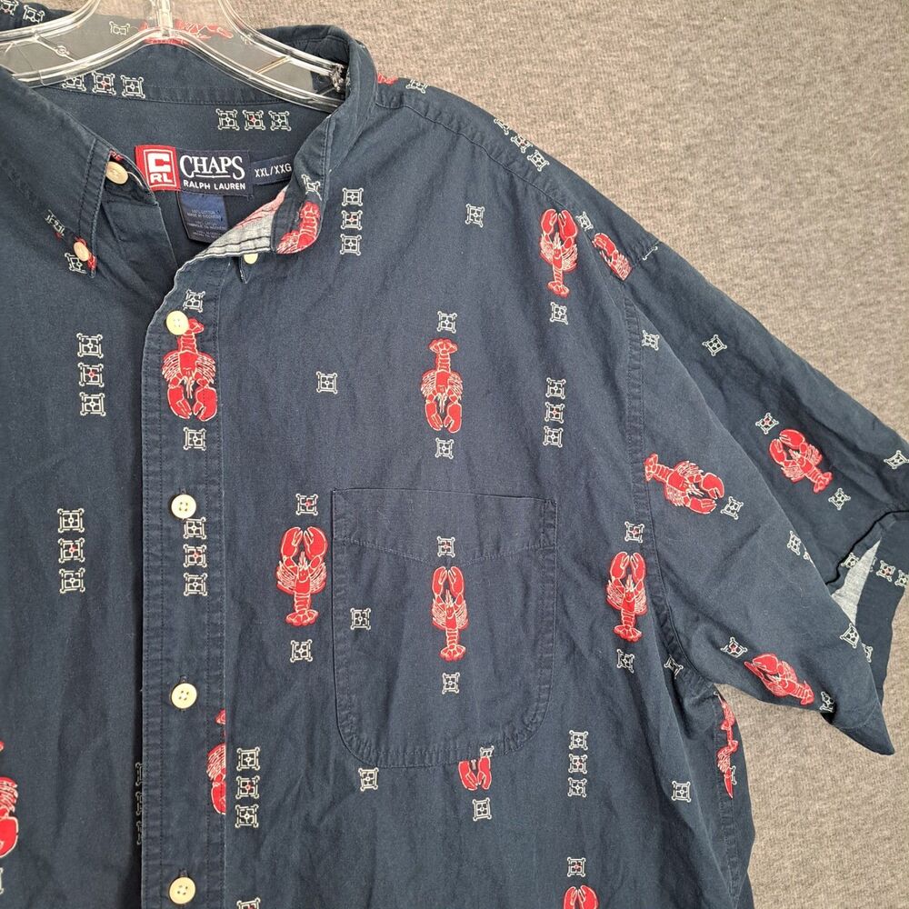 Vintage Chaps Ralph Lauren Men’s Navy Short Sleeve Shirt Lobster Print Size XXL